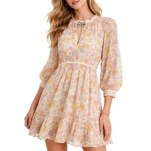 We Are Kindred Cottagecore Floral Mini Dres 4 Pink Yellow Daisy Boho Ruffle Lace